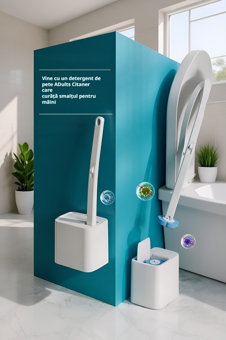 Set de perie de toaletă cu suport și capac automat pentru baie modernă