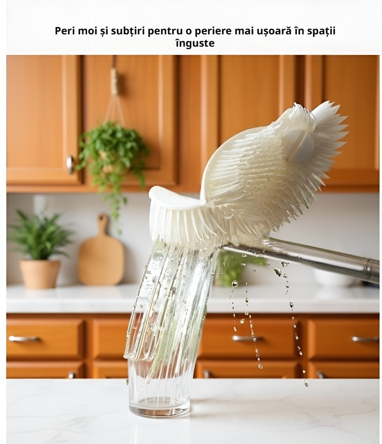 Perie cu peri moi și mâner lung, utilă pentru orice spațiu