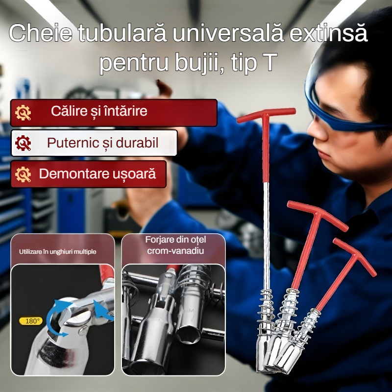 Cheie tubulară tip T prelungită, universală pentru bujii