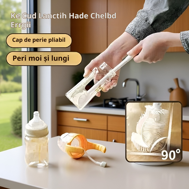 Perie de curățare pliabilă din silicon, cu peri moi și mâner lung, multifuncțională