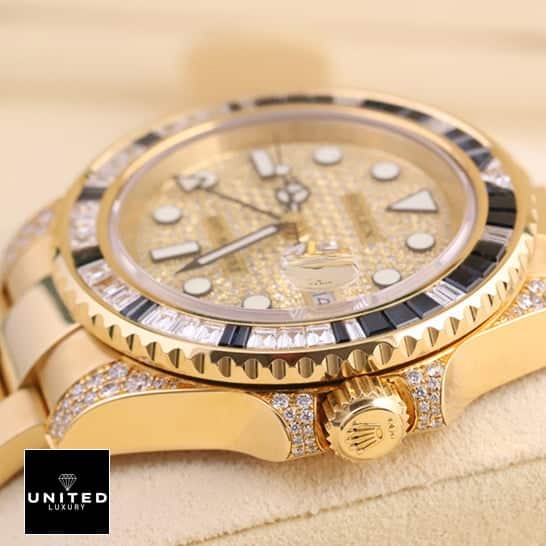 rolthtex GMT-Master 116758SA Yellow Gold & Diamond Case Replica Button & Crown Pusher