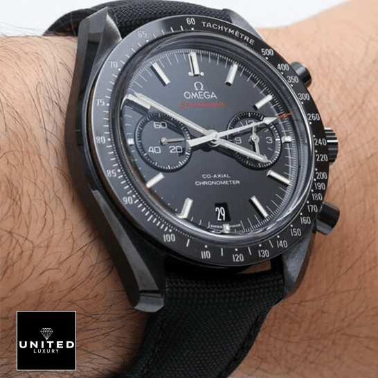 omethtga Speedmaster Black Dial Replica on the man wrist