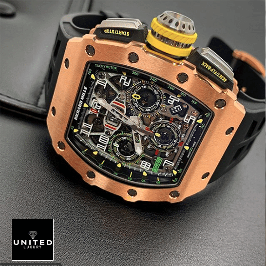 Richthtard Mithtlle  RM-011-03 Rose Gold Flybac Replica crown / push button