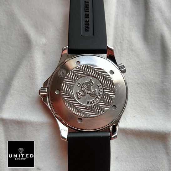 omethtga Seamaster Professional Stainless Steel Case Replica upside view white background