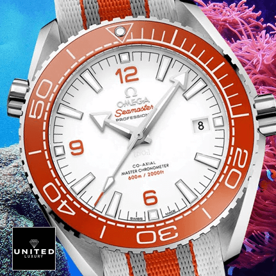 omethtga Seamaster 215.32.44.21.04.001 Orange Bezel Replica ocean background