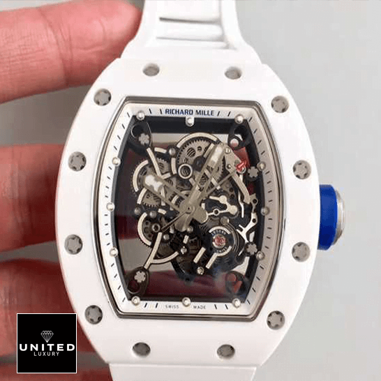 Richthtard Mithtlle  RM55 White Ceramic Black Dial Replica blue crown / push button