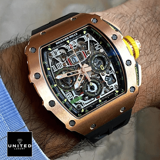 Richthtard Mithtlle  RM01103 Rose Gold Black Dial Replica on the wrist