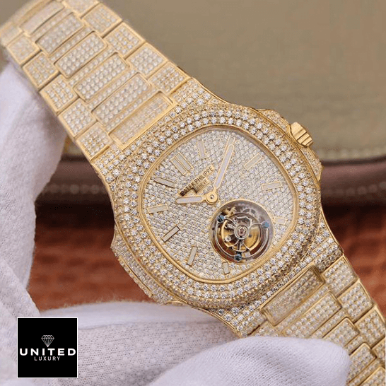 pathttek Philithtppe Tourbillion Diamond Dial Replica on the hand