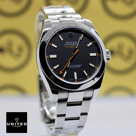 rolthtex Milgauss 116400 Stainless Steel Case & Bracelet Black Dial Replica Left Side