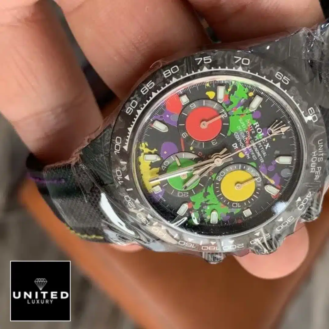 rolthtex Daytona Carbon Cosmograph Rainbow Dial Black Bezel 4130cr Replica