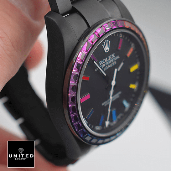 rolthtex Milgauss 116400 Rainbow Black Case Gem-Set Bezel Replica
