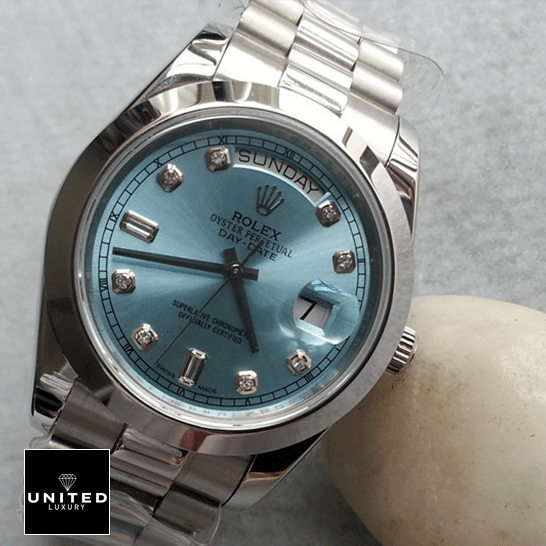 rolthtex Day-Date II 218206-0009 V6 Stainless Steel Ice Blue Dial Replica