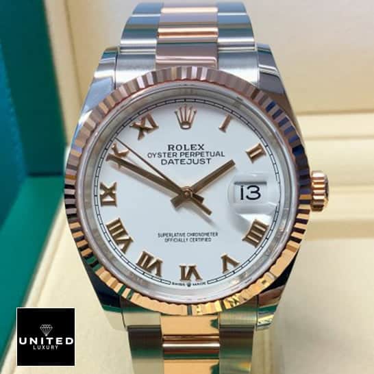 rolthtex Datejust 36 White Gold Roman Numerial Dial Replica in the box