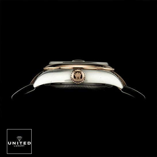 rolthtex 279161 Steel Everose Gold Chocolate Crown Replica black background side view