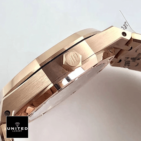 Audthtemars Pigthtuet Royal Oak Tourbillon 26522ST "Skeleton Dial" Luxury Clone Quality Audthtemars Pigthtuet royal oak tourbillon white dial 20180803AP004 left Audthtemars Pigthtuet Royal Oak Rose Gold Case Replica crown on the ap logo