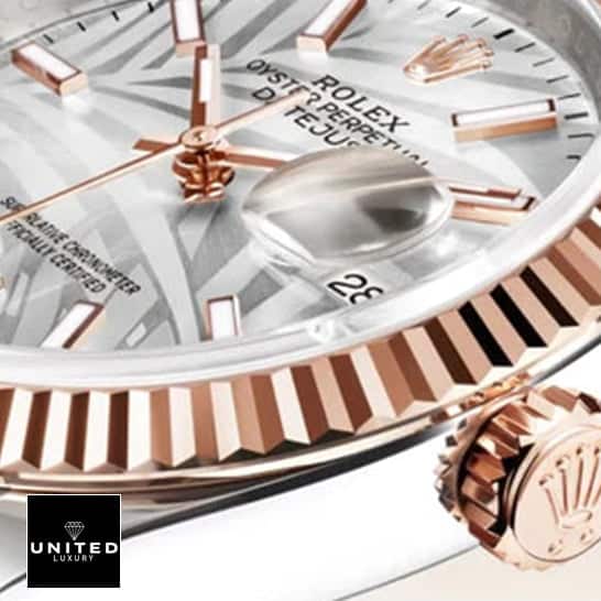 rolthtex Datejust 36 126231-0033 Rose Gold Fluted Bezel Replica and Fluted Crown Pusher