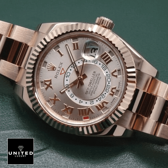rolthtex Sky-Dweller 326935 "Everose Gold" Handcrafted Replica Edition rolthtex sky dweller everose gold sundust dial 326935 oyster dial rolthtex Sky Dweller Everose Gold 326935 Oyster Bracelet