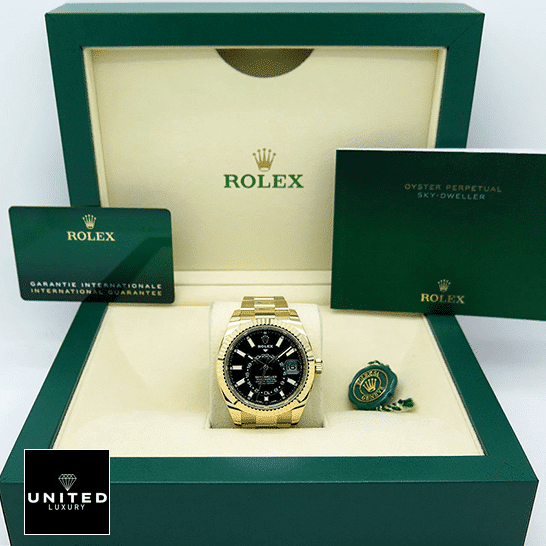 rolthtex Sky-Dweller Black Dial Yellow Gold 326938-0004 Oyster Replica in the Green rolthtex Box