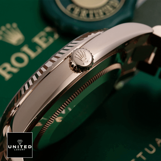 rolthtex Day-Date 228235 Rose Gold Crown Pusher Replica Right Side