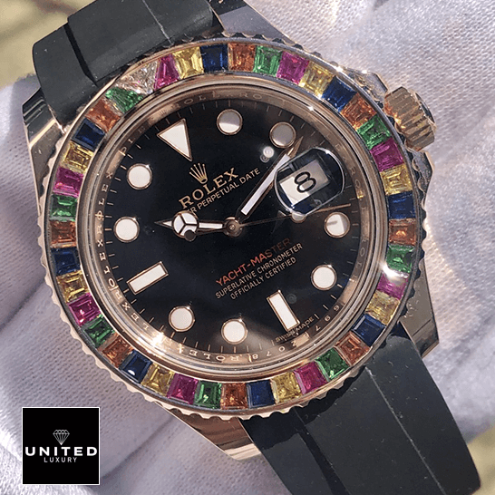 rolthtex Perpetual Yacht-Master Gem-Set Bezel 116695 SATS Handcrafted Clone Quality rolthtex perpetual yacht master with gem set bezel 116695 replica man dial rolthtex Perpetual Yatch Master Gem Set 116695 Replica on the hand