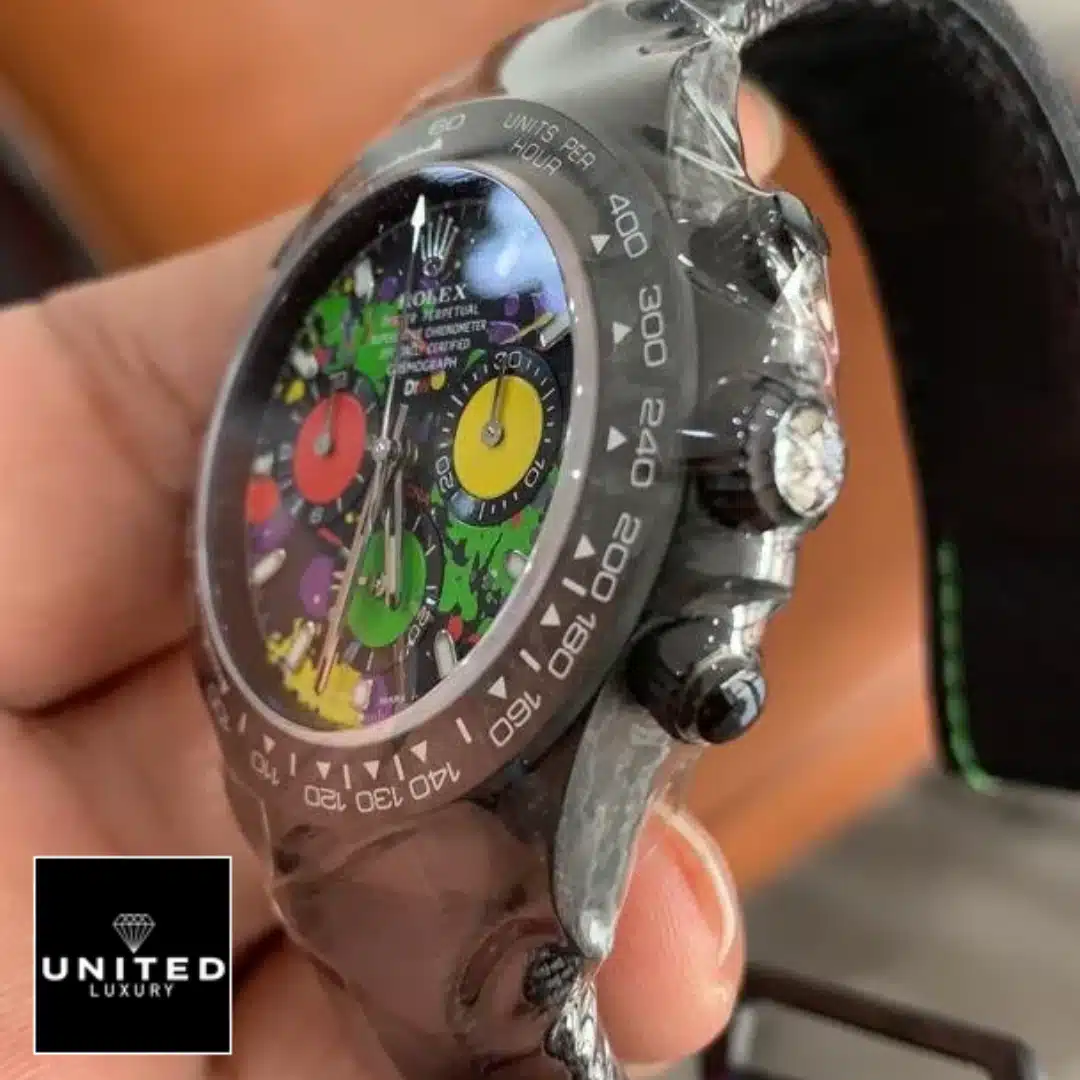 rolthtex Daytona Carbon Cosmograph Black Button & Crown Pusher 4130cr Replica