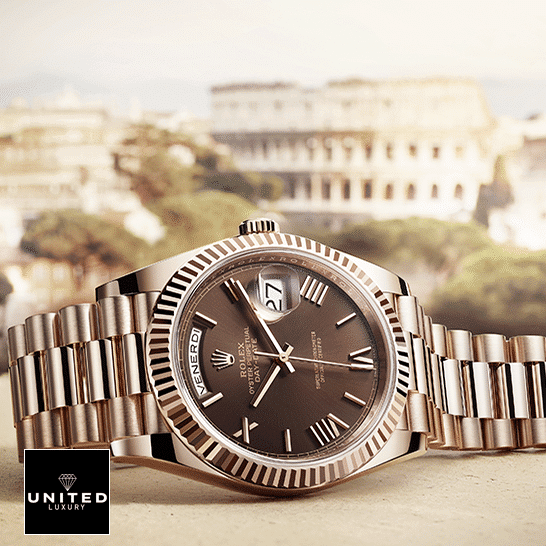 rolthtex Day-Date 40 228235-0002 Replica Stainless Steel Fluted Bezel