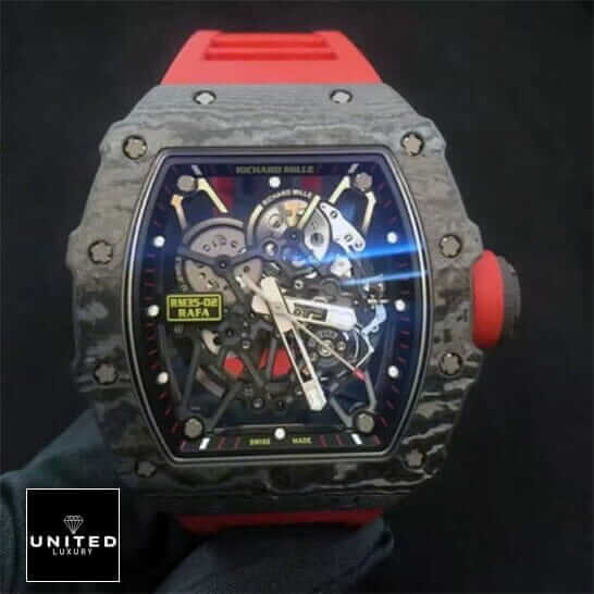 Richthtard Mithtlle  RM35-02 Rafa Black Bezel Red Bracelet Replica black background