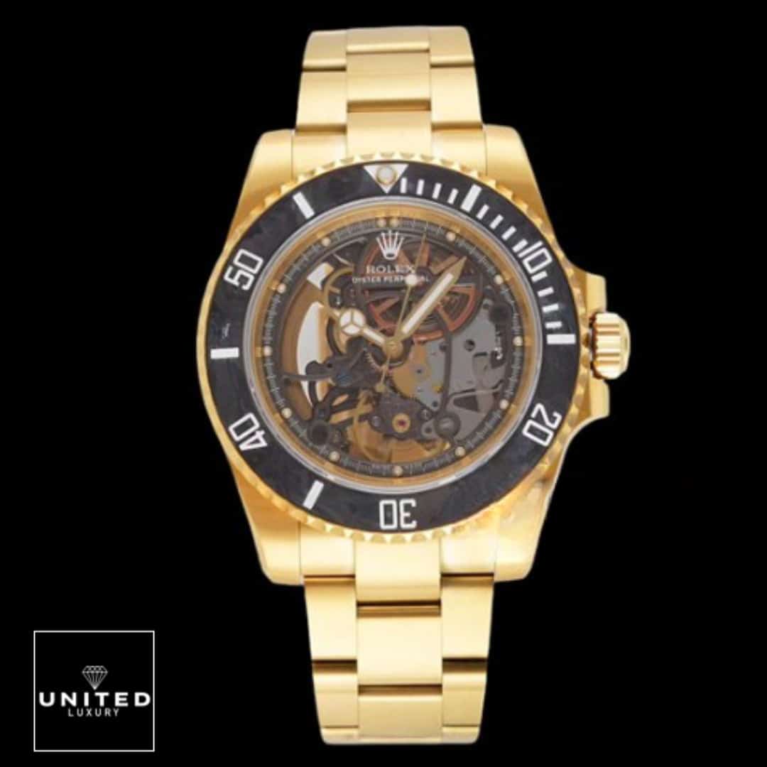 rolthtex Tourbillion Gold Black Bezel Replica black background