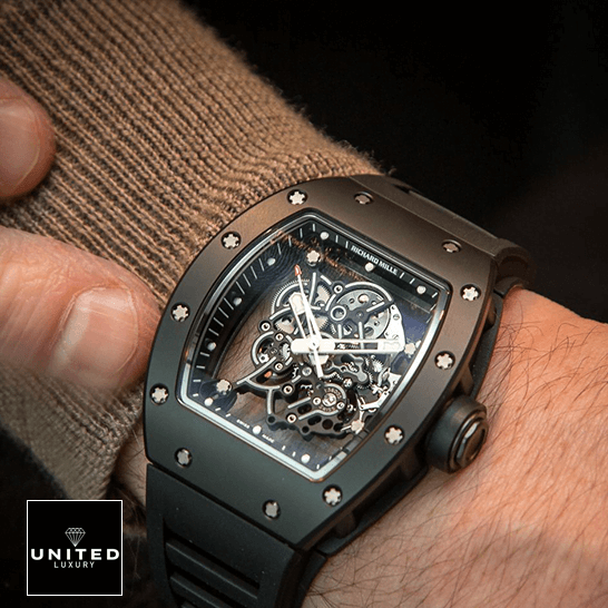 Richthtard Mithtlle  RM055 Skeleton Black Replica on the wrist