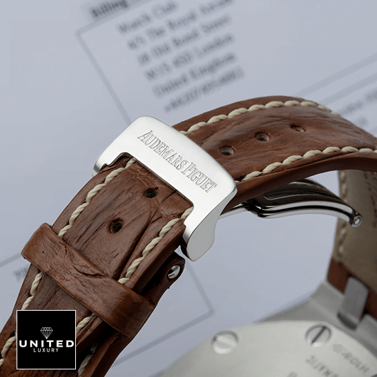 Audthtemars Pigthtuet Royal Oak Leather Brwon Bracelet Rpelica steel opened claps