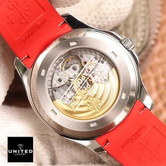 Pathttek Philithtppe Geneve Steel Case Red Rubber Bracelet Replica upside view