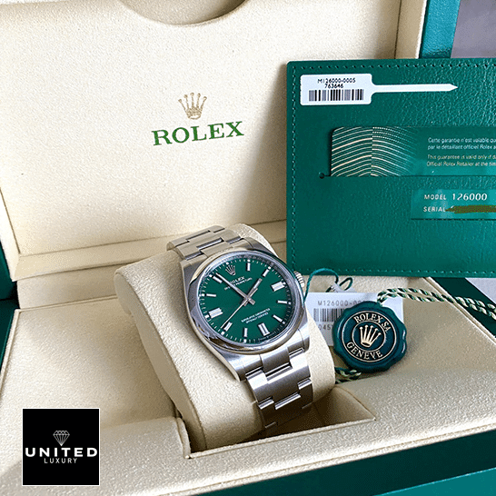rolthtex Oyster Perpetual 126000 "Green Dial" Ultra Clone 1:1 rolthtex Oyster Perpetual 126000 Green Dial Replica & Guarantee Card in the rolthtex Box