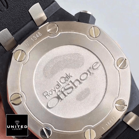 Audthtemars Pigthtuet Royal Oak Offshore Diver 15706AU "Forged Carbon" Perfect Clone Edition Audthtemars Pigthtuet royal oak offshore diver 15706AU.OO .A002CA.01 replica back Audthtemars Pigthtuet Royal Oak Offshore Stainless Steel Case Replica white background