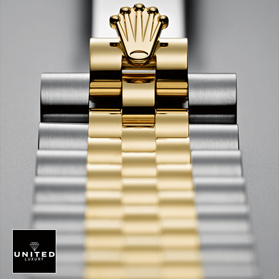 rolthtex 279161 Steel Gold Automatic Jubilee Replica bracelet on the rolthtex logo