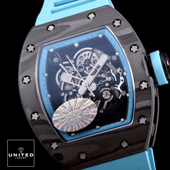 Richthtard Mithtlle  RM055 Carbon Bezel Skeleton Dial Replica black background