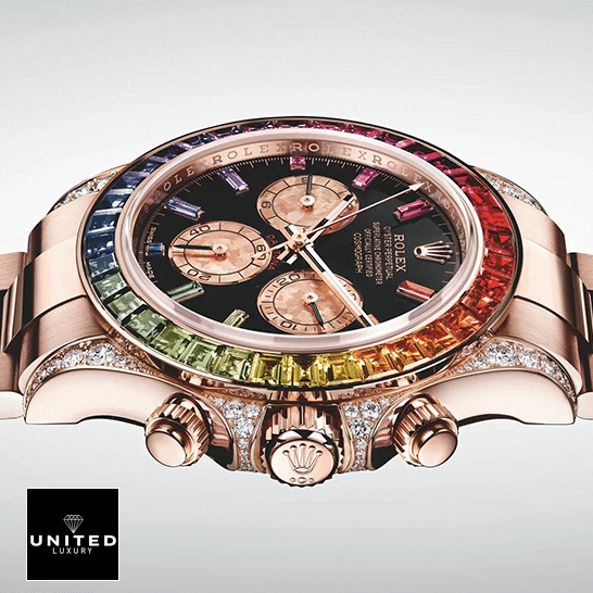 rolthtex Daytona Cosmograph Rainbow Crystals Bezel Button & Crown Pusher 116519 Replica