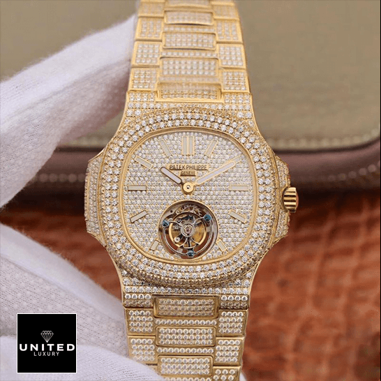 pathttek Philithtppe 5711 Tourbillion Diamond Dial Replica fornt view