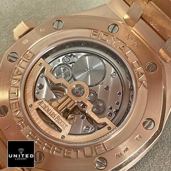 Audthtemars Pigthtuet Royal Oak Chronograph 26240OR.OO.1320OR.01 "Rose Gold" Elite Super Clone ap rose gold blue dial luxury watch 5 Audthtemars Pigthtuet Royal Oak Gold Casse Replica upside view