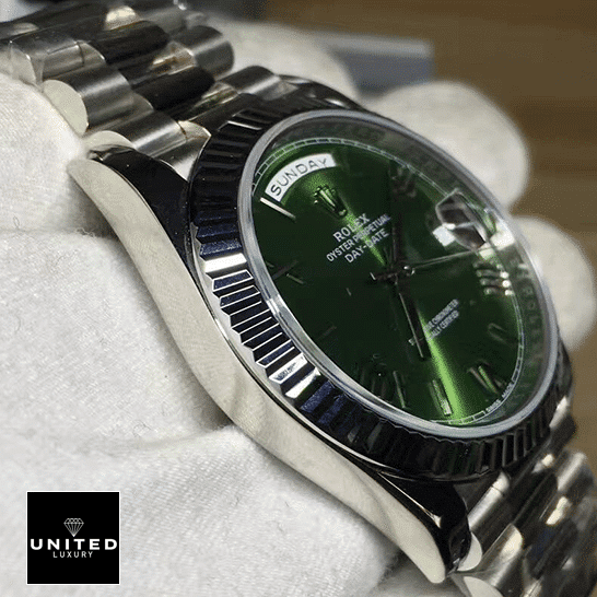 rolthtex Day-Date Olive Green 228239 Stainlees Steel Case Replica