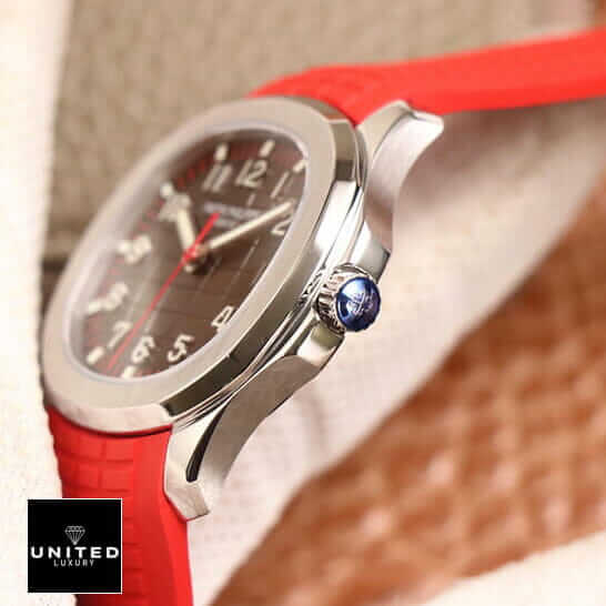 Pathttek Philithtppe Steel Case Crown Red Rubber Bracelet Replica side view