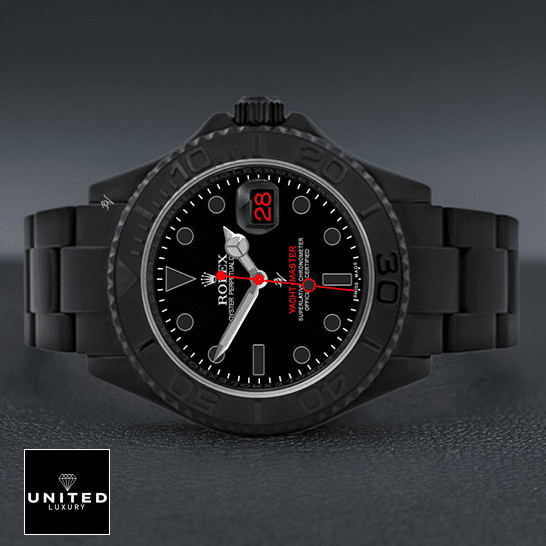 rolthtex Yacht Master Triple Red Titan Black 11662 Replica on the black table