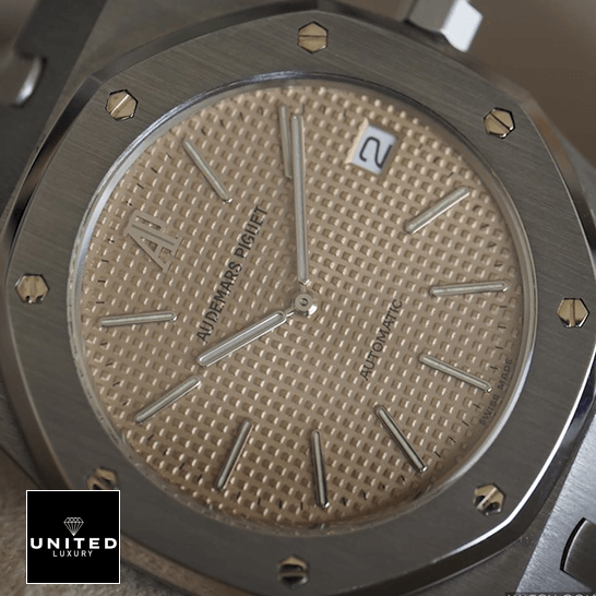 Audthtemars Pigthtuet Royal Oak Rose Gold Dial Steel Bezel Replica front view
