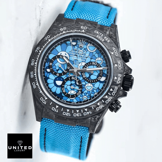 rolthtex Daytona Cosmograph Blue Sun Flower Pattern Dial & Blue Textile Bracelet Replica