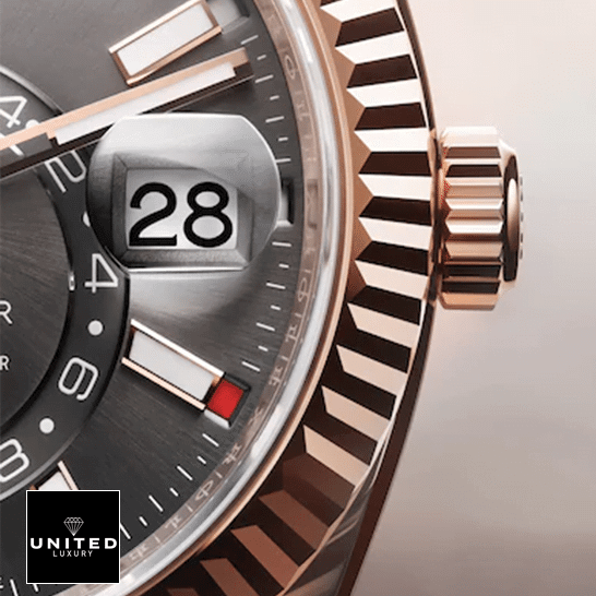 rolthtex Sky-Dweller 326935-0007 Everose Fluted Bezel Replica & Fluted Crown Pusher