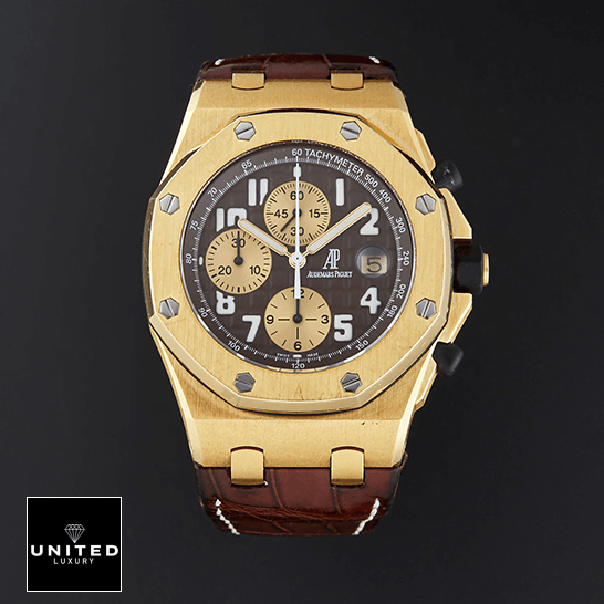 Audthtemars Pigthtuet Royal Oak Brown Dial Gold Case Replica black background