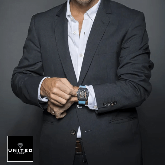 Richthtard Mithtlle  Tourbillion Blue Bracelet Carbon Case Replica on the man