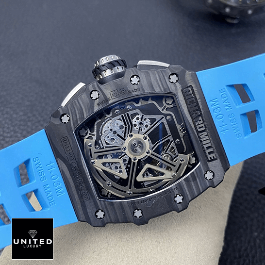 Richthtard Mithtlle  RM01103 Carbon Case Blue Rubber Bracelet Replica upside view