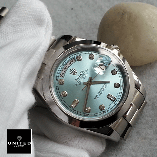rolthtex Day-Date II 218206-0009 Ice Blue Dial Diamond Indices Replica