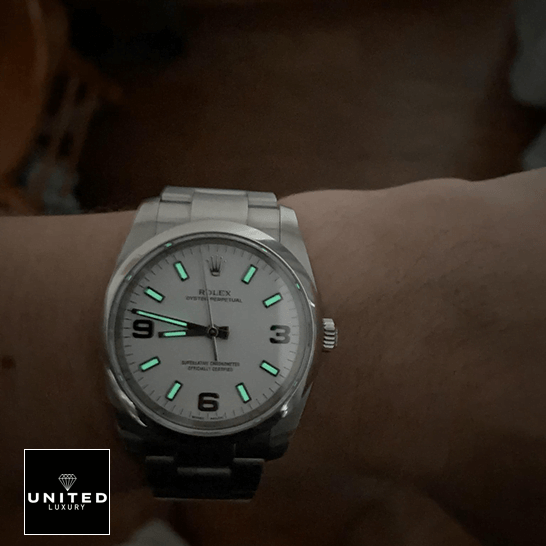 rolthtex Air King White Dial 114200 Replica on the wrist