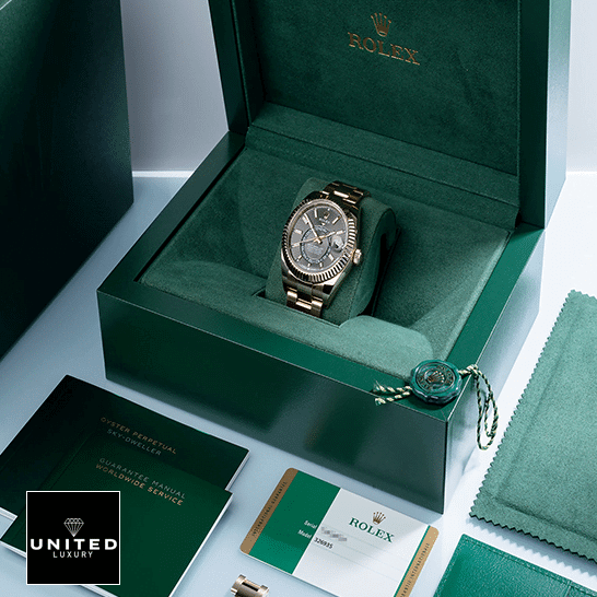 rolthtex Sky-Dweller 326935-0007 Rhodium Dial Replica & Guarantee Card in the Green rolthtex BOX